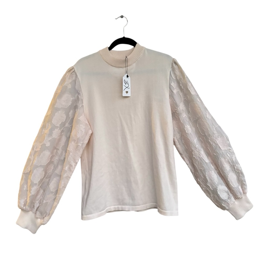 FLYING TOMATO Plus 3X Cream Sweater Balloon Sheer Lace Sleeve NEW MSRP $56